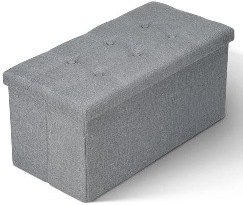 Peviasot Sitzhocker mit Stauraum, Faltbar Sitzbank 76x38x38cm Aufbewahrungsbox Wohnzimmer Fußbank Polsterhocker Sitzbox Sitztruhe bis 150kg, für Wohnzimmer Schlafzimmer Leinen - Dunkelgrau