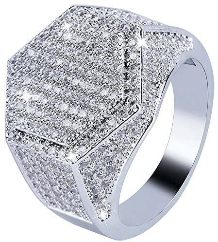 Kioxiuin Hip-Hop-Hip-Hop-Ring mit vollem Zirkon eingelegtem Ice Out, sechseckiger Ring – Bling-Zirkonia-Modeschmuck für Männer und Frauen