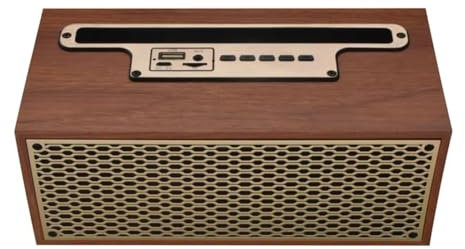 ISKDJBJG Altavoz Bluetooth con Diseño de Madera Vintage FM/Am, Subwoofer Inalámbrico, Radio Portátil, Estéreo, Soporte para Teléfono, Altavoz