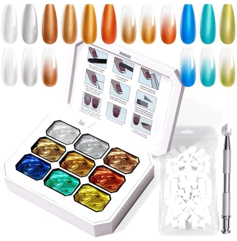 U-Shinein Gradient Painting Gel, 9 Colors Ombre Gel Nail Polish with 100Pcs Nail Sponges & 4 Claws Metal Grabber for French Manicure DIY Nail Art,Set Q