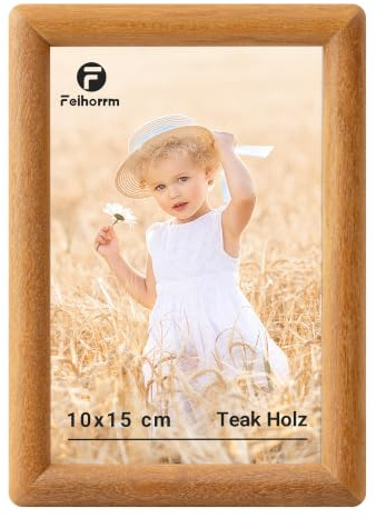 Feihorrm Bilderrahmen 10x15, Teakholz Fotorahmen mit Gehärtetem Glas | Handgefertigte Massivholz Rahmen, Bilderrahmen Holz für Wohnzimmer, Schlafzimmer, Büro, Wand & Tischbilderrahmen