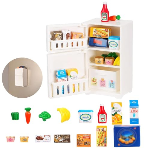 MIUPOO Miniature Model Refrigerator Fridge Magnet,Unique Novelty Cute Mini Fridge Magnet,Mini Refrigerator Miniature Furniture Dollhouse Set for Kitchen Ornament Party Play,16Pieces,White.