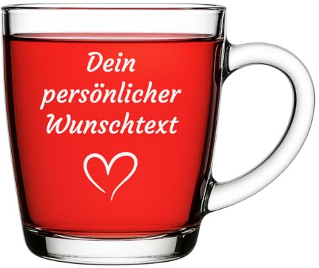 Personalisierte Tasse mit Herz oder Krone - Geschenk für Paare, Freundinnen & Familie - Glastasse mit Symbolen, Namen & Wunschtext - Individuelle Geschenkidee Geburtstag, Valentinstag, Weihnachten
