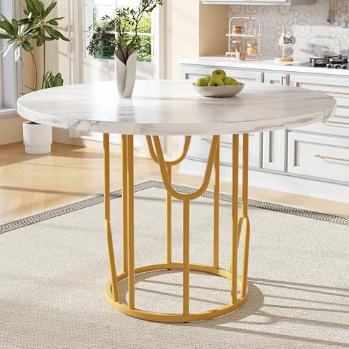 dowowdo Runder Esstisch 80cm weiß mit Marmoroptik und goldfarbenen Metallbeinen, Küchentisch & Esszimmertisch für 4-6 Personen, moderner runder Tisch mit stabilem Design