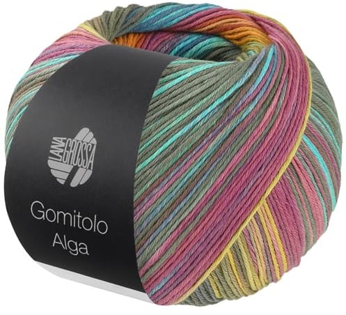 LANA GROSSA Gomitolo Alga | Baumwollmischgarn mit Bambus & Seacell-Fasern in einem mehrfarbigen, bunten Streifenverlauf | 100g Wolle zum Stricken & Häkeln | 280m Garn FB 2027