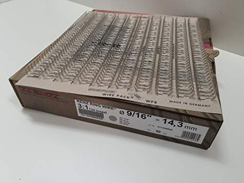 Renz Ring Wire Drahtkamm-Bindeelemente in 3:1 Teilung, 34 Schlaufen, Durchmesser 6.9 mm, 1/4 Zoll, silber/matt