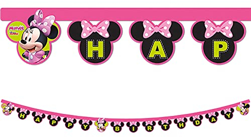 Procos 87869 - Girlande Happy Birthday Minnie Happy Helpers, Länge 2 m, Buchstaben-Girlande, Schriftzug, Hänge-Dekoration, Geburtstag, Mottoparty
