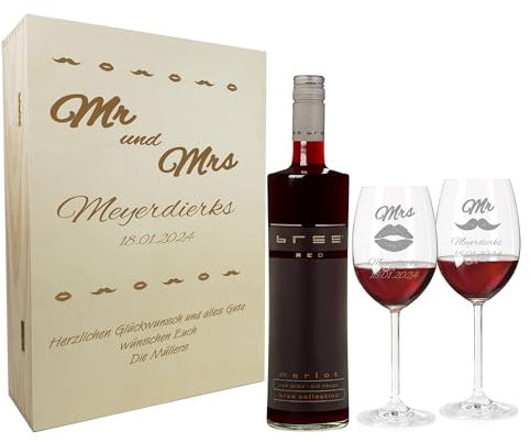 laser-diele Geschenk zur Hochzeit – Wein Geschenksets – Weinglas mit Gravur – Geschenke für Paare – Rotwein – Mr & Mrs
