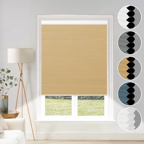 Grandekor Fensterjalousien, schnurlos, Verdunkelungsstoff, Wabenstruktur, Hellbeige / Weiß, 88,9 x 162,6 cm