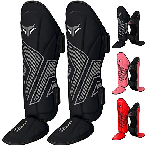 Mytra Fusion Adult Shin Pad, Shin Protector, Shin Guard For Boxing, MMA, Muay Thai, & Martial Arts Training (Black, L/XL)