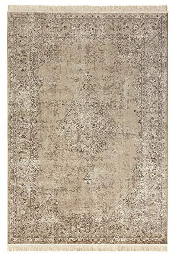 Nouristan Orientalischer Teppich – Wohnzimmerteppich mit Fransen Oriental Vintage Medaillon Naveh Samt-Teppich für Wohnzimmer, Schlafzimmer, Esszimmer, Küche, Flur – Olivgrün, 195x300cm