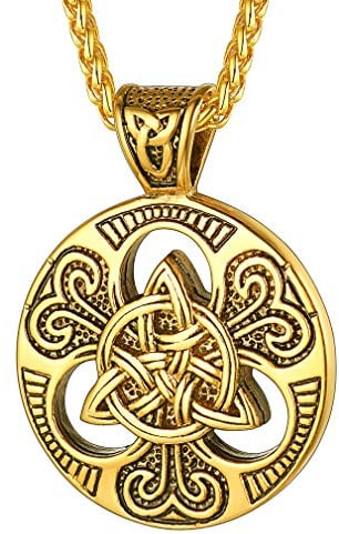 FaithHeart Collier Viking Nœud Celtique Personnalisable,Pendentif Croix Medaille Noeud Celtique