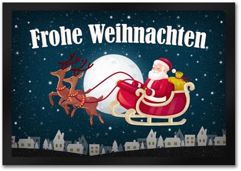 trendaffe - Frohe Weihnachten Fußmatte mit Weihnachtsmann Motiv Nikolaus Rentier Schlitten