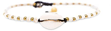 Made by Nami Surfer Fußkettchen mit Perlen Damen & Mädchen - Handmade Festival & Strand Accessoires - Goa Hippie Fußkette - Fußband Bunt Orientalisch (White Shell)