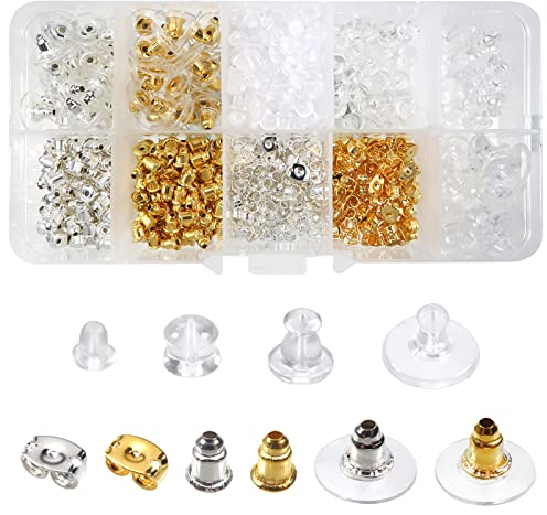 TOAOB 600 Stück Ohrring Verschlüsse 10 Stile Sichere Ohrring Rücken Stopper Metall Kunststoff Gummi Ohrstopper Schmetterlinge Runde Form Sicherheit Verschlüsse für Haken Ohrringe Ohrstecker