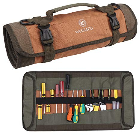 FIREDOG Organisateur de rouleau à outils, 24 poches pour clés à molette, sac de rangement pour électricien, chauffage, climatisation, plombier, charpentier ou mécanicien, marron