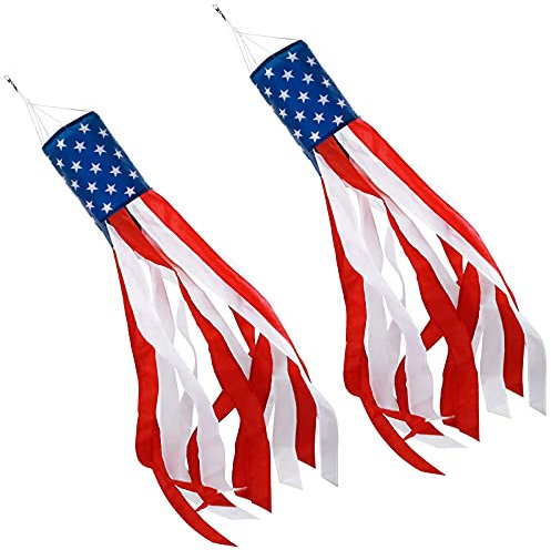 Set von 2 Windsäcken mit amerikanischer Flagge, 152,4 cm, Dekoration für den 4. Juli, Garten, zum Aufhängen, Windsocken gestickten Sternen, vierter Juli USA, patriotische Dekorationen