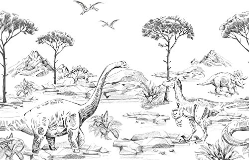 papier peint panoramique dinosaures noir et blanc 300 x 279 cm - ESTAhome
