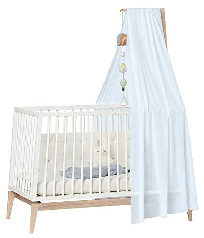 Leander Luna Babybett 120x60cm - weiß/Eiche mit Himmelgestell Eiche und Himmel dusty blue, OHNE MATRATZE