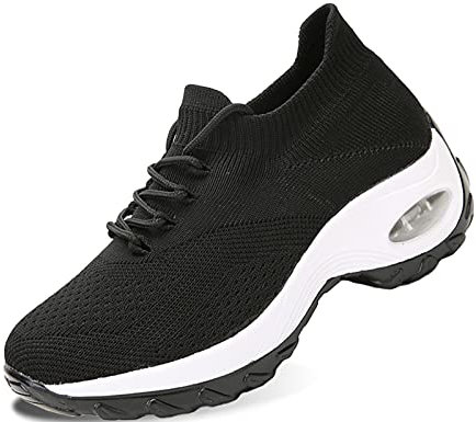 IYVW 1862 Damen Sportschuhe Laufschuhe Sneaker Atmungsaktiv Leichte Wanderschuhe Bequem Schnürer Gym Fitness Turnschuhe Sport Freizeitschuhe Schwarz 38 EU
