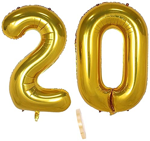 Folienballon Zahl Deko Gold 20 für Frauen Männer, XXL 100cm Riesen Nummer Aufblasbar Helium Ballon Figuren Zahlen Luftballons für 20. Jahre Mann Frau Geburtstag Hochzeit Jubiläum Party Dekoration