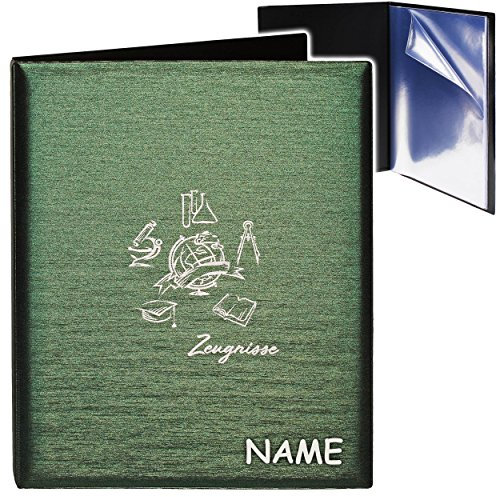 alles-meine.de GmbH A4 - Zeugnismappe/Dokumentenmappe - Zeugnisse Globus & Erde - 3D Metallic Effekt - grün/dunkelgrün - inkl. Name - GEBUNDEN mit 20 festen Seiten-..
