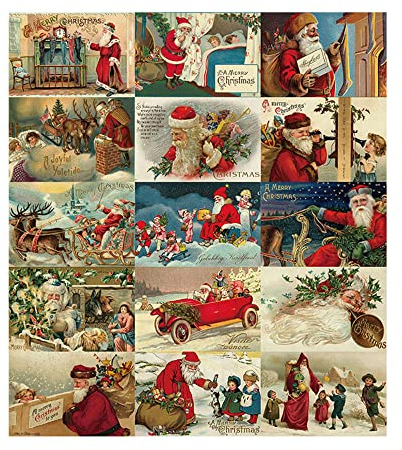 GIVBRO Weihnachtskarten Vintage Winter Weihnachten Weihnachtsmann Antike Postkarten-Set 15 Stück