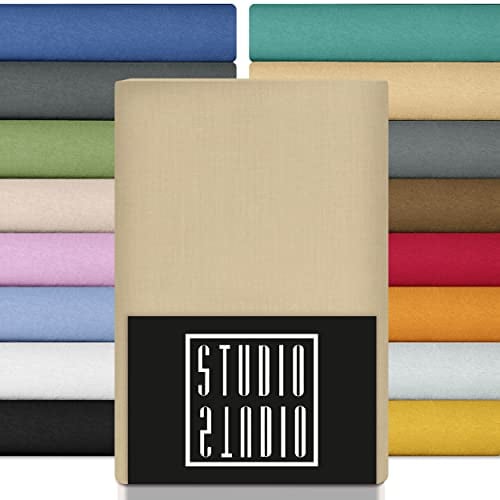 STUDIO Premium Spannbettlaken 180x200cm, 180x220cm, 200x200cm & 200x220cm – Jersey-Spannbetttuch aus 97 % Baumwolle & 3 % Elastan – Creme – Öko-Tex Zertifiziert, bügelfrei – für Matratzen 15–35cm