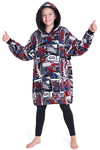 Marvel Spiderman Hoodie Blanket for Kids Teenagers Fleece Wearable Blanket Hulk Captain America Thor Avengers Warm Oversized Hoodie Boys Gifts (Multi Spiderman)