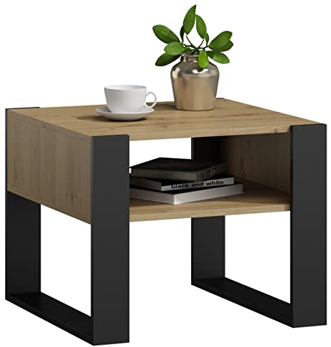 MATKAM Couchtisch KAJA H50 x B60 x T63,6 cm, offene Ablage unter der Tischplatte, Kufenbeine, Wohnzimmer Couchtisch Modern Wohnzimmertisch Universal (Artisan Eiche)