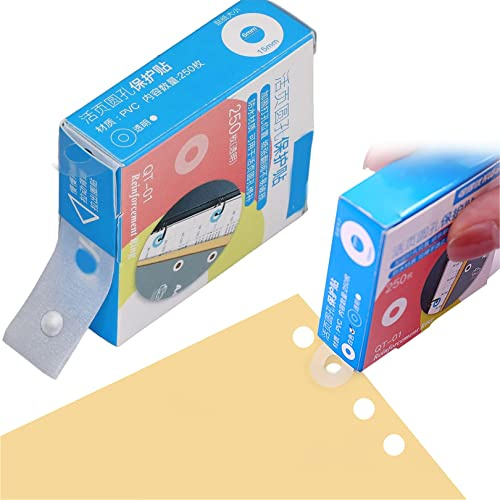 Loose-Leaf Paper Hole Reinforcement Ring Labels Stickers, Hole Punch Reinforcers Stickers, 250 Pack Waterproof Self Adhesive Ring Hole Page Reinforcers Stickers for Office School Home