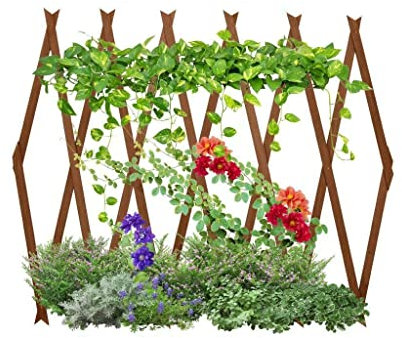 Expanding 6ft Wooden Trellis Climbing Plants Fence Panel Screening Lattice UK (Brown 180 x 90cm)