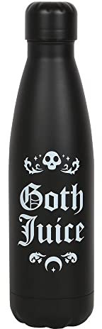 Striking Goth Juice Metal Water Bottle - 26.5cm x 7cm (1 Pc.) - Jet Black with Gothic Text, Food Safe, Shatter Resistant, 500ml Capacity - Suitable for Hot and Cold Drinks