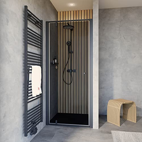 Schulte Duschkabine Drehtür in Nische Trend 2.0 Mattschwarz Sicherheitsglas Grau-Anthrazit 100 x 200 cm