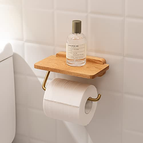 Toilettenpapierhalter aus Holz, Klopapierhalter mit Ablage, Klorollenhalter Bohrschrauben Installations Methode, WC Papier Halterung, WC Rollenhalter Toilettenrollenhalter für Badezimmer, Küche