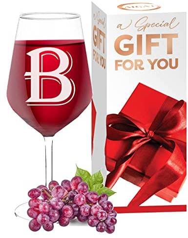 AIGAT Copa de vino tinto personalizada con letra B, copa de vino tinto como regalo, tamaño 530 ml