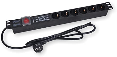 Koscom Steckdosenleiste 6-Fach mit Alu Profil, Schalter & Überspannungsschutz - 19 Zoll (483mm)