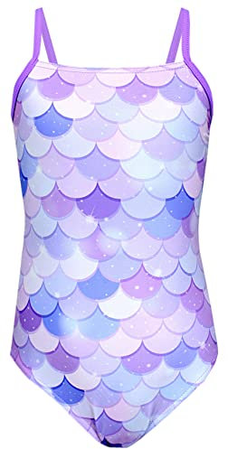 Aquarti Costume Piscina Bambina – Costume Intero Bambina con Bretelle Sottili Regolabili, Sirena/Viola/Porpora, 128
