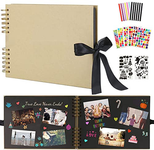 Boic Fotoalbum zum Selbstgestalten, DIY fotoalbum 80 Schwarze Seiten, Spiralalbum Fotoalben Fotobuch zum Einkleben, Vintage Scrapbook für Baby Valentinstag Geburtstag Geschenk (Gelb)