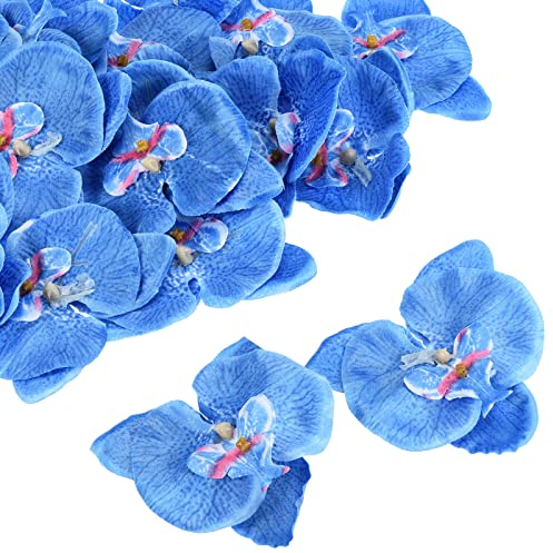 PATIKIL 20Pack 3.9 Künstliche Orchidee Blumenköpfe Seide Phalaenopsis Falsche Schmetterling Orchidee Köpfe für Hochzeit Blumenstrauß Dekor Heimwerker Herstellung Blau