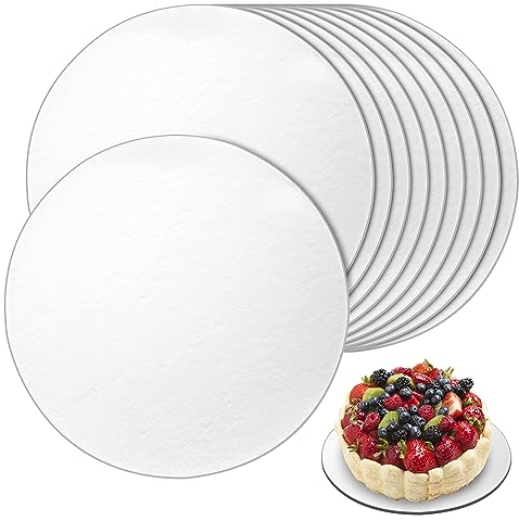 Domkan Base tartas, Base para tartas Ø30cm x 13mm de Cartón Tableros Redondos para Tartas Juego de 10 Bases Carton para Tartas para Bodas Fiestas de Cumpleaños Decoración de Pasteles (Plata)