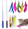 Fousenuk Jouet pour Chat, Paquet de 12 Jeux Chat Interieur Interactif, Canne a Peche Chat, Plumeau Jouets, Poteau de Mesure 31cm et Peut Être Étendu à 83cm, la Corde de Mesure 54cm, Chat Jouer Plume