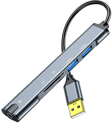 QIANRENON 5 in 1 USB Docking Station Hub USB 2.0 to USB 2.0 TRRS 3.5mm Audio TF/SD Card Reader Multi Function Port Replicator Adapter, for Laptop TF/SD Memory Card ISO 4 Pole Headphone