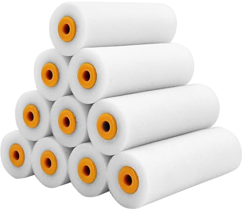 Lot de 10 rouleaux de peinture 10 cm - Rouleaux en mousse haute densité - Mini rouleau de peinture - Pinceau en mousse - Pour projets de peinture de surfaces plates, salle familiale, mur