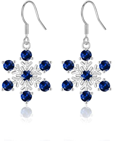 Weihnachtsgeschenke für Damen, Schneeflocke Ohrringe mit blaue funkelnde Weiß Zirkonia Ohrhänger Haken-ohrringe für Frauen Mädchen, Schneeflocken Ohrstecker Schmuck