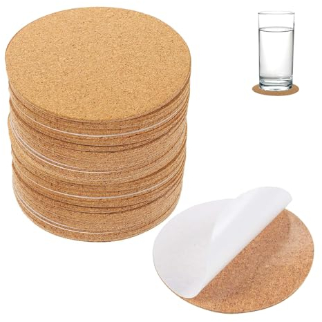 NAMYEUT 50er Set Selbstklebende Untersetzer Kork, 10 cm Dm 2 mm Dick Runde Kork Untersetzer Gläser Holz Korkuntersetzer für Getränke Kaffee Tee Untersetzer, Perfekt für Haus, Büro, Bar & Restaurant