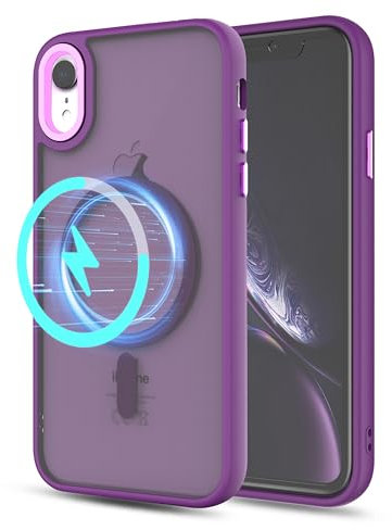 YmhxcY For iPhone XR Case,Compatible with MagSafe, Translucent Matte Back Slim Shockproof Phone Cover,For iPhone XR Case-6.1 Inch(Dark Purple)
