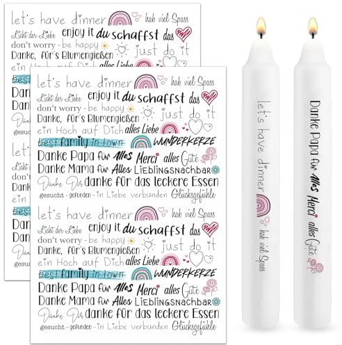 Bolosa 2 Stück Kerzentattoos Danke A4,Kerzen Tattoos Danke, Wasserschiebefolie Kerzen,Kerzen Aufkleber Geburtstag,Kerzensticker Kerzenfolie,Kerzen Tattoofolie Sprüche DIY Geschenk,Kerzen Dekorieren