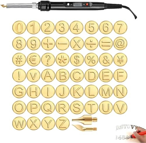 Wood/Leather Burning Set, 26/52 Letters Numbers Copper Mold - Wood Burning/Carving Set (26 Numbers+26 Letters)