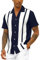 Mens Vintage Bowling Shirt Cotton Linen Beach Shirts Short Sleeve Striped Button Down Summer Tops Hawaiian Shirts Navy L